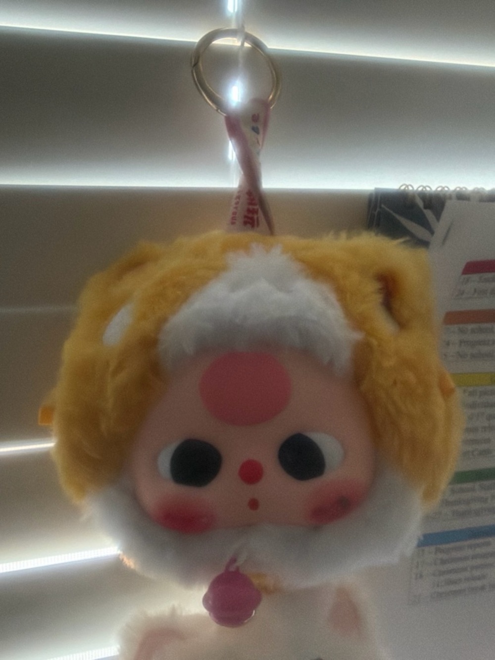 SHEIN Yellow Plush Character Keychain with Pink Accents